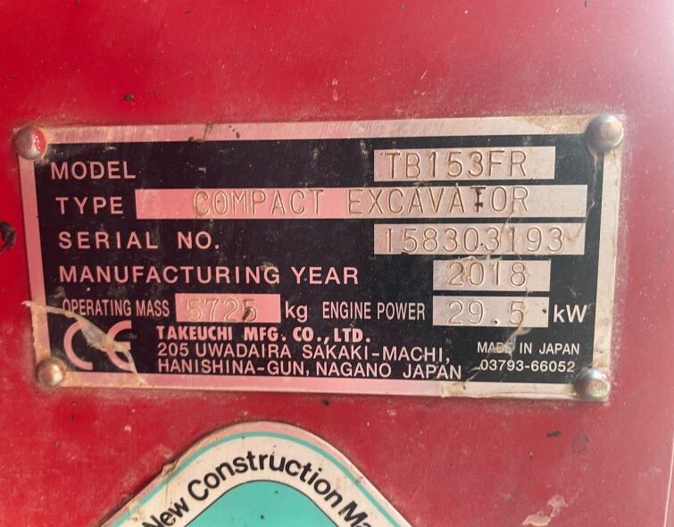 TAKEUCHI TB 153 FR ***FULL EQUIP***