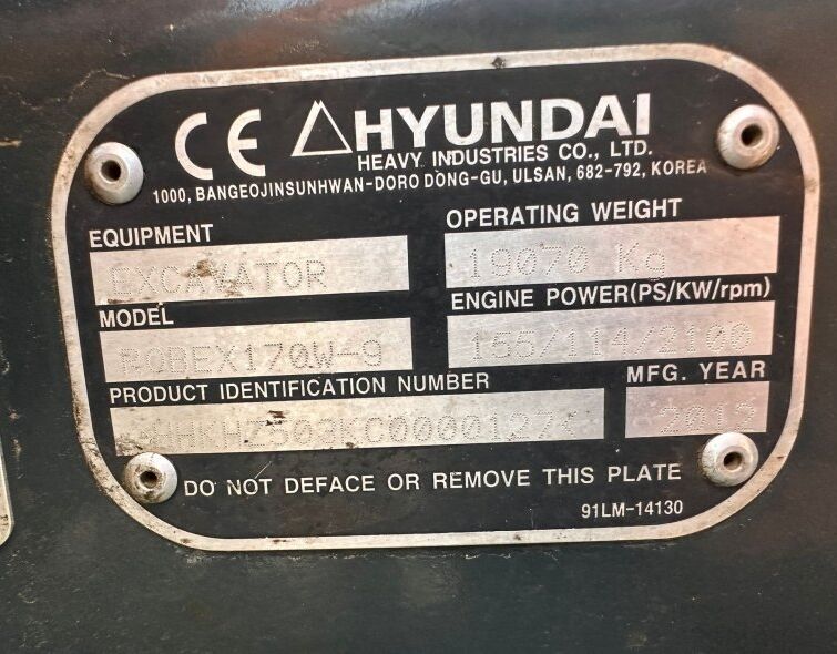 HYUNDAI  ROBEX 170 W-9***REGISTERED***